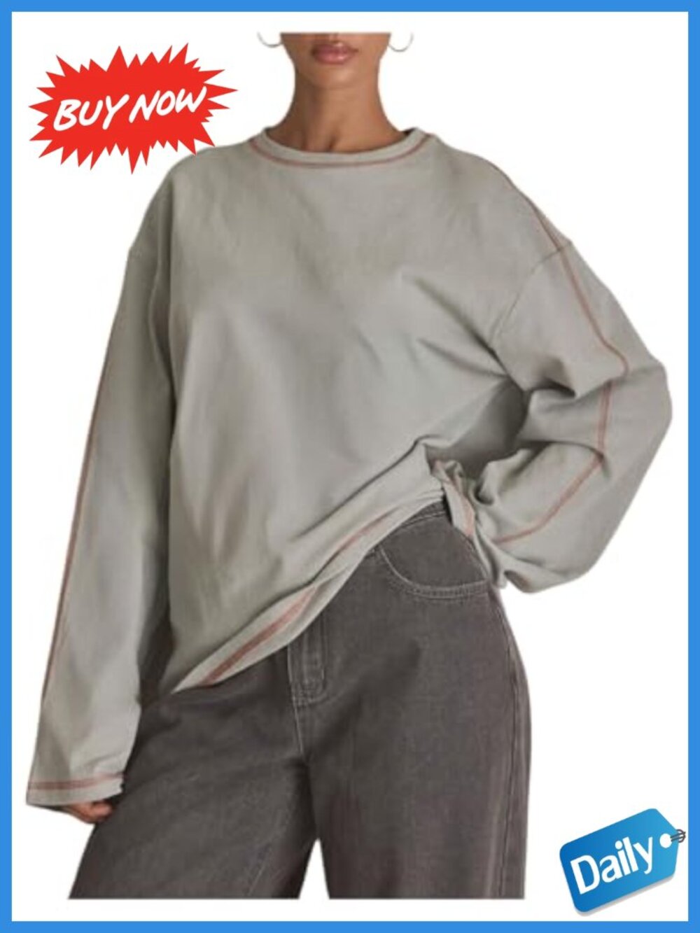 Oversized Long Sleeve Crewneck Tee Drop Shoulder Top Soft Casual